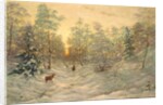 Deer in a snowy landscape at dusk by Ivan Fedorovich Choultse