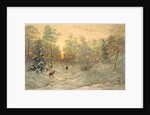 Deer in a snowy landscape at dusk by Ivan Fedorovich Choultse