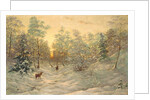 Deer in a snowy landscape at dusk by Ivan Fedorovich Choultse