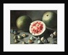 Watermelons and figs on a stone ledge by Neapolitan School