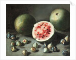 Watermelons and figs on a stone ledge by Neapolitan School