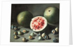 Watermelons and figs on a stone ledge by Neapolitan School