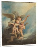 An angel and putti accompanying a child's soul to heaven by Maria Hadfield Cosway