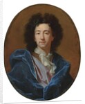 Portrait of the artist, bust-length, in a lace cravat and blue cloak by Hyacinthe Francois Rigaud