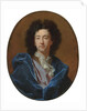 Portrait of the artist, bust-length, in a lace cravat and blue cloak by Hyacinthe Francois Rigaud