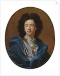 Portrait of the artist, bust-length, in a lace cravat and blue cloak by Hyacinthe Francois Rigaud