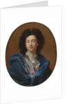 Portrait of the artist, bust-length, in a lace cravat and blue cloak by Hyacinthe Francois Rigaud
