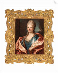 Portrait of a lady, bust-length, in a blue silk dress trimmed with lace and embroidered with gold thread by Jean Ranc