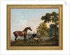 James Hamilton, 2nd Earl of Clanbrassil, with his bay hunter Mowbray, resting on a wooded path by a lake, 1765 by George Stubbs