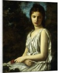 A young woman in classical dress, holding a red rose by Georges Bellanger
