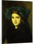 A portrait of a young girl with a bow in her hair by Jean-Jacques Henner
