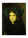 A portrait of a young girl with a bow in her hair by Jean-Jacques Henner