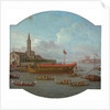 View of the Bucintoro anchored in front of San Nicolo al Lido, Venice, for the ceremony of the Sposalizio del Mare by Antonio Joli