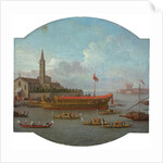 View of the Bucintoro anchored in front of San Nicolo al Lido, Venice, for the ceremony of the Sposalizio del Mare by Antonio Joli
