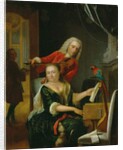 Portrait of a gentleman and his wife making music in an interior by Philip van Dijk