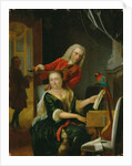 Portrait of a gentleman and his wife making music in an interior by Philip van Dijk