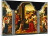 Triptych: Adoration of the Magi, with St. James presenting the donor and St. Catherine of Alexandria presenting the donor's wife and two daughters by Master of the Holy Blood