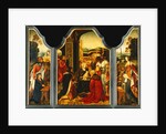 Triptych: Adoration of the Magi, with St. James presenting the donor and St. Catherine of Alexandria presenting the donor's wife and two daughters by Master of the Holy Blood