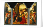 Triptych: Adoration of the Magi, with St. James presenting the donor and St. Catherine of Alexandria presenting the donor's wife and two daughters by Master of the Holy Blood