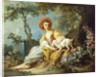 A Young Woman Seated with a Dog and a Watering Can in a Garden, by Jean-Honore Fragonard