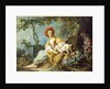 A Young Woman Seated with a Dog and a Watering Can in a Garden, by Jean-Honore Fragonard