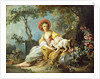 A Young Woman Seated with a Dog and a Watering Can in a Garden, by Jean-Honore Fragonard