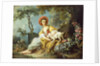 A Young Woman Seated with a Dog and a Watering Can in a Garden, by Jean-Honore Fragonard