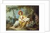 A Young Woman Seated with a Dog and a Watering Can in a Garden, by Jean-Honore Fragonard
