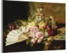 A Fan with Roses, Daisies and a Famille Rose Vase on a Draped Table, 1881 by Pierre Garnier