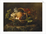 A Pineapple, Grapes, Peaches and Apricots in a Basket by Johan Laurents Jensen