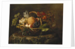A Pineapple, Grapes, Peaches and Apricots in a Basket by Johan Laurents Jensen