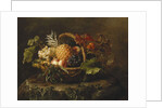 A Pineapple, Grapes, Peaches and Apricots in a Basket by Johan Laurents Jensen