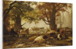 Cattle in a Wooded River Landscape by Auguste Francois Bonheur