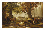 Cattle in a Wooded River Landscape by Auguste Francois Bonheur