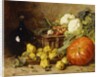 A Still Life with a Wine Flagon, a Basket, Pears, Onions, Cauliflowers, Cabbages, Garlic and a Pumpkin by Eugene Claude