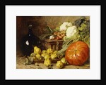 A Still Life with a Wine Flagon, a Basket, Pears, Onions, Cauliflowers, Cabbages, Garlic and a Pumpkin by Eugene Claude