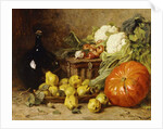A Still Life with a Wine Flagon, a Basket, Pears, Onions, Cauliflowers, Cabbages, Garlic and a Pumpkin by Eugene Claude
