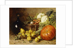 A Still Life with a Wine Flagon, a Basket, Pears, Onions, Cauliflowers, Cabbages, Garlic and a Pumpkin by Eugene Claude