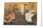 Two Ladies Sitting on a Chest by a Cairo Ware Tray and a Vase of Flowers by Hector Caffieri
