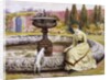 A Lady and a Dog Beside an Ornamental Pool by George Goodwin Kilburne