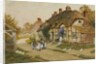 Children Playing Outside a Cottage in a Village by Arthur Claude Strachan