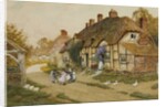 Children Playing Outside a Cottage in a Village by Arthur Claude Strachan