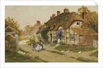 Children Playing Outside a Cottage in a Village by Arthur Claude Strachan