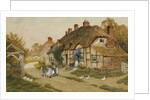 Children Playing Outside a Cottage in a Village by Arthur Claude Strachan