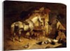 The Interior of a Stable with a Dapple Grey Horse in Harness, with Ducks, Goats, and a Cockerel by a Manger, 1843 by John Frederick Herring Snr