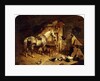 The Interior of a Stable with a Dapple Grey Horse in Harness, with Ducks, Goats, and a Cockerel by a Manger, 1843 by John Frederick Herring Snr