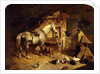 The Interior of a Stable with a Dapple Grey Horse in Harness, with Ducks, Goats, and a Cockerel by a Manger, 1843 by John Frederick Herring Snr