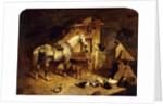 The Interior of a Stable with a Dapple Grey Horse in Harness, with Ducks, Goats, and a Cockerel by a Manger, 1843 by John Frederick Herring Snr