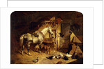 The Interior of a Stable with a Dapple Grey Horse in Harness, with Ducks, Goats, and a Cockerel by a Manger, 1843 by John Frederick Herring Snr
