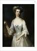Portrait of a Lady, Possibly the Duchess of Ancaster, Three-Quarter Length, as a Shepherdess, in a White Satin Dress and Bonnet, in a Landscape by Charles Jervas